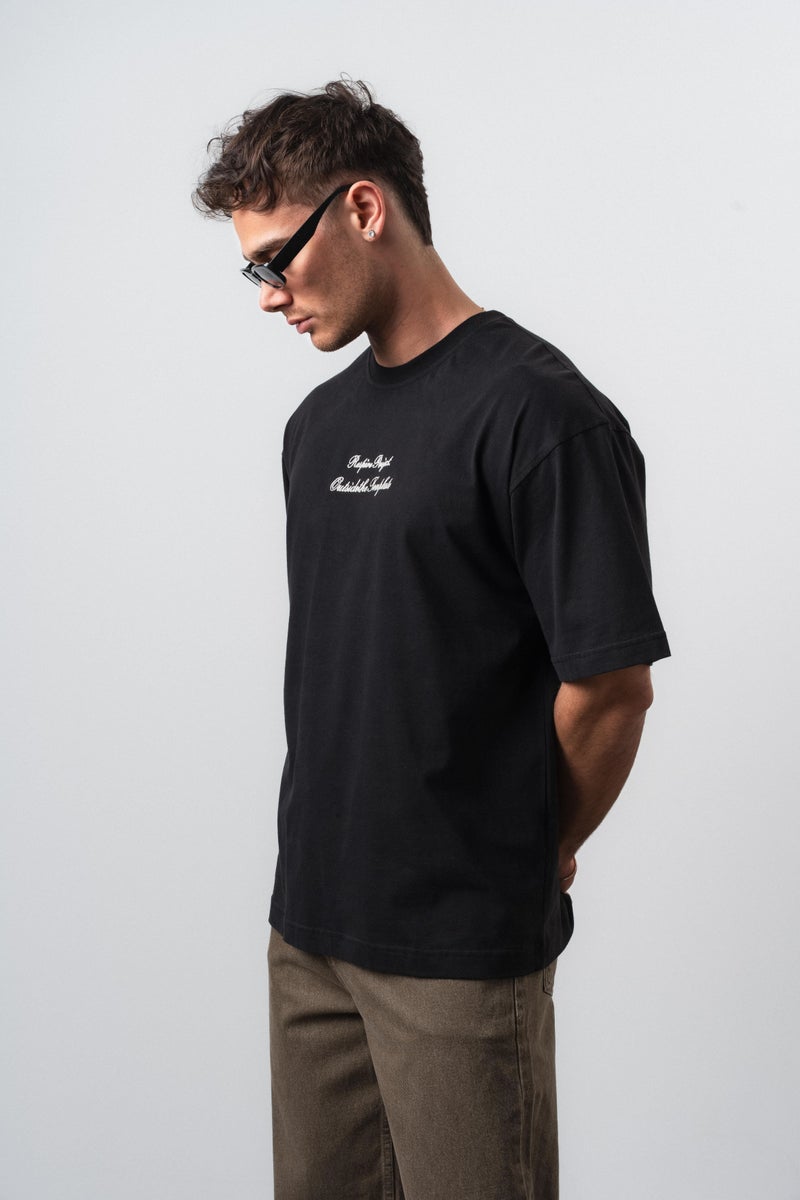 RESPIRE Men's Far From Basic Embroidered Oversize T-Shirt, Black - Image 4