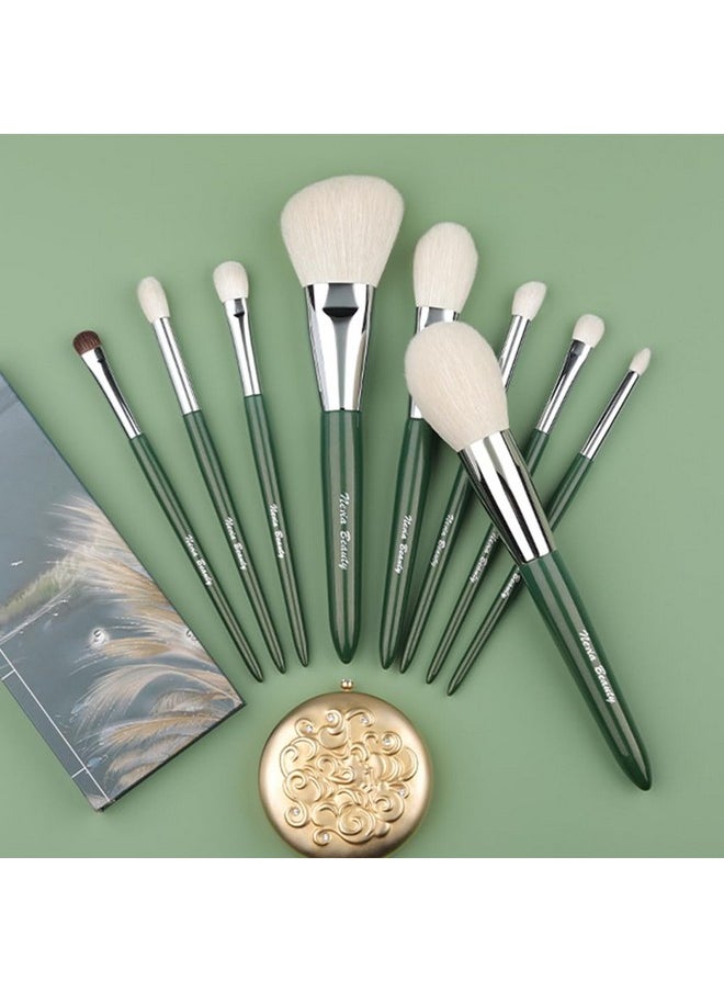 EVRCHGIEA - Natural Goat Hair Makeup Brushes Set Labeled 9 Piece Face And Eye Brush Set Ultra Soft Hair Foundation Concealer Blush Contour Blending Eyeshadow Kabuki Brush Kit (Green) - Image 1