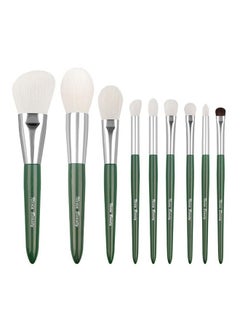 Natural Goat Hair Makeup Brushes Set Labeled 9 Piece Face And Eye Brush Set Ultra Soft Hair Foundation Concealer Blush Contour Blending Eyeshadow Kabuki Brush Kit (Green)