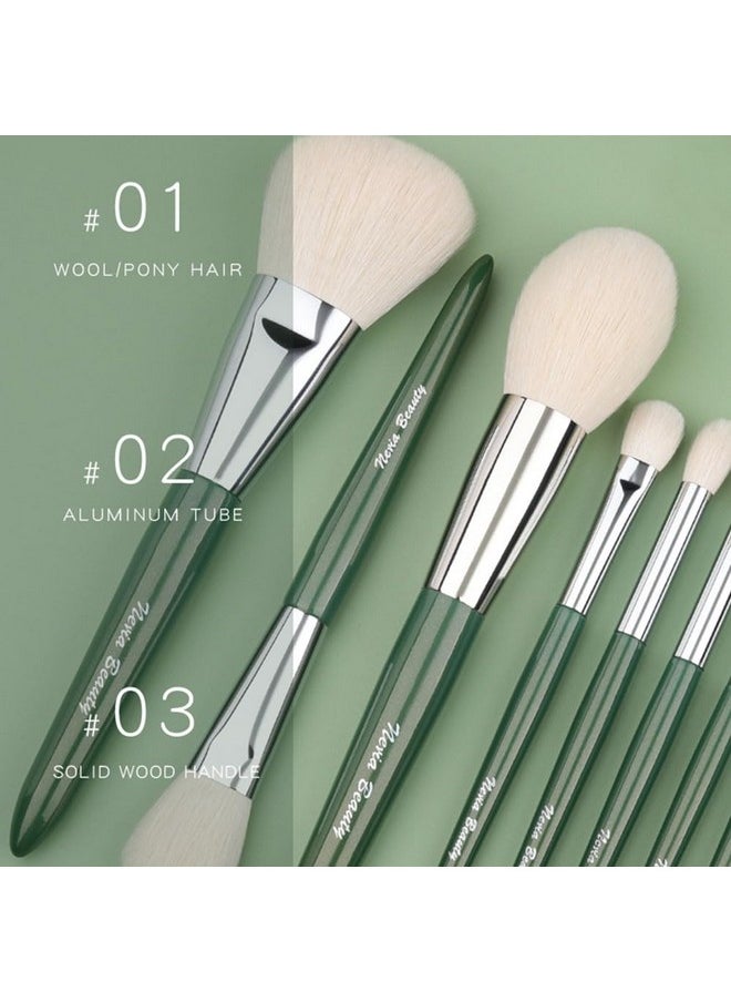 EVRCHGIEA - Natural Goat Hair Makeup Brushes Set Labeled 9 Piece Face And Eye Brush Set Ultra Soft Hair Foundation Concealer Blush Contour Blending Eyeshadow Kabuki Brush Kit (Green) - Image 1