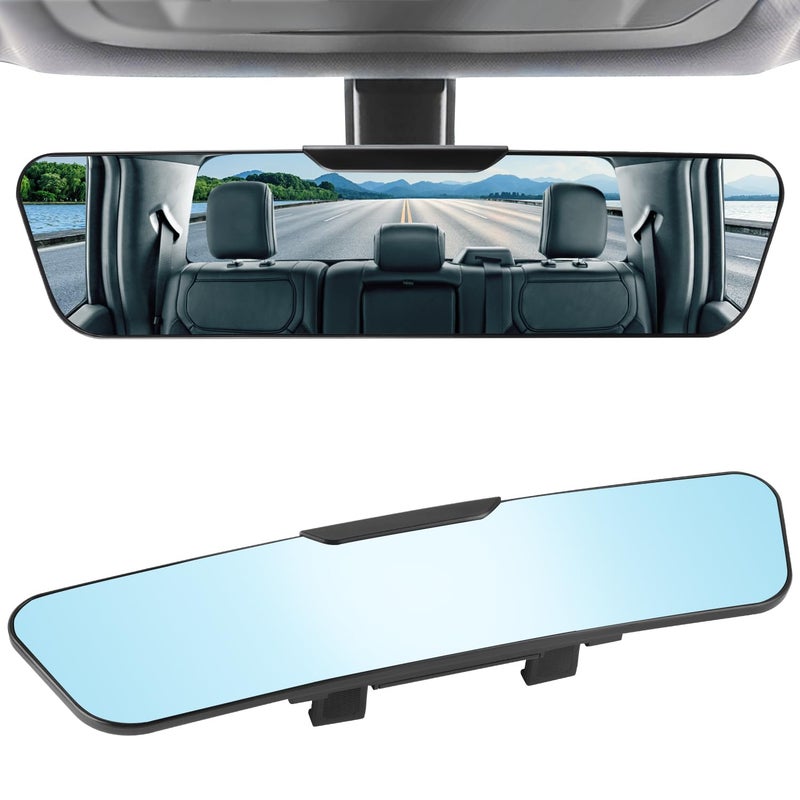 LivTee Anti Glare Rear View Mirror, Universal 12'' (305mm), Wide Angle Panoramic Convex Rearview Mirror, Clip-on to Original to Eliminate Blind Spot and Antiglare for Cars SUV Trucks - Image 1
