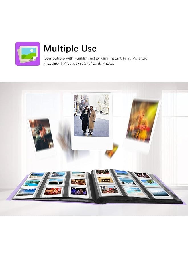 Photo Album For Fujifilm Instax Mini Camera 432 Pockets Photo Album Elastic Solid Color Large Capacity Photo Album Polaroid Book Album Large For Polaroid Snaptouch Instant Camera Purple