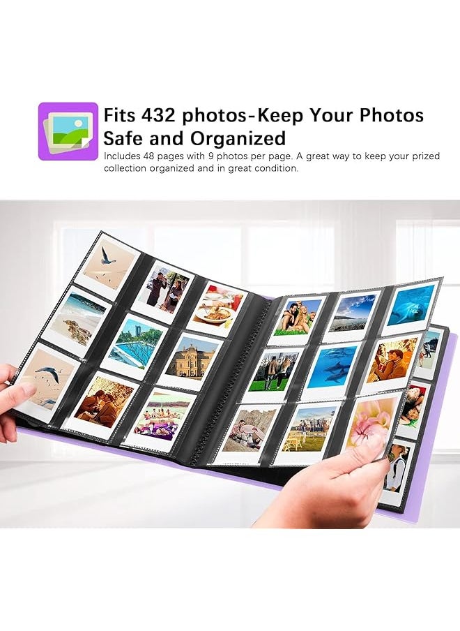 Photo Album For Fujifilm Instax Mini Camera 432 Pockets Photo Album Elastic Solid Color Large Capacity Photo Album Polaroid Book Album Large For Polaroid Snaptouch Instant Camera Purple