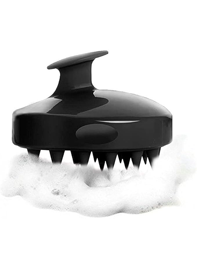 فرشاة شامبو لتدليك فروة الرأس، فرشاة غسيل الشعر للعناية بفروة الرأس، مشط سيليكون (أسود) - Image 1