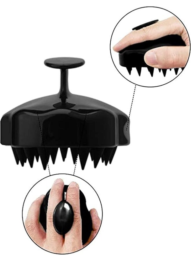 فرشاة شامبو لتدليك فروة الرأس، فرشاة غسيل الشعر للعناية بفروة الرأس، مشط سيليكون (أسود) - Image 5