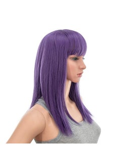 SWACC SWACC 14 Inches Short Straight Medium Shoulder Length Wig with Blunt Cut Bangs and Bottom End Synthetic Heat Resistant Hair Wigs for Women with Wig Cap (Dark Lavender Purple)  - Image 3