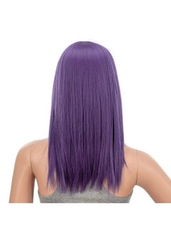 SWACC SWACC 14 Inches Short Straight Medium Shoulder Length Wig with Blunt Cut Bangs and Bottom End Synthetic Heat Resistant Hair Wigs for Women with Wig Cap (Dark Lavender Purple)  - Image 2