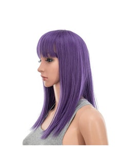 SWACC SWACC 14 Inches Short Straight Medium Shoulder Length Wig with Blunt Cut Bangs and Bottom End Synthetic Heat Resistant Hair Wigs for Women with Wig Cap (Dark Lavender Purple)  - Image 4