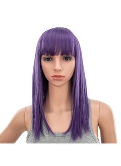 SWACC SWACC 14 Inches Short Straight Medium Shoulder Length Wig with Blunt Cut Bangs and Bottom End Synthetic Heat Resistant Hair Wigs for Women with Wig Cap (Dark Lavender Purple)  - Image 1