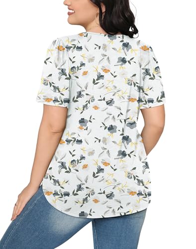 OFEEFAN Floral Summer Tops for Women Oversized Shirts Round Neck Short Sleeve White Blouses Plus Size Spring Clothes XL - Image 5
