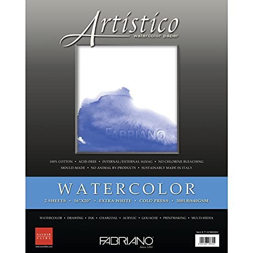 Fabriano Artistico Traditional Extra White Watercolour Paper, 100% Cotton–2 Sheets,Cold Pressed,640 GSM,16x20inches|Ideal for Watercolour,Drawing with Tempera,Gouache,Acrylic,Ink,Charcoal,Graphite. - Image 5