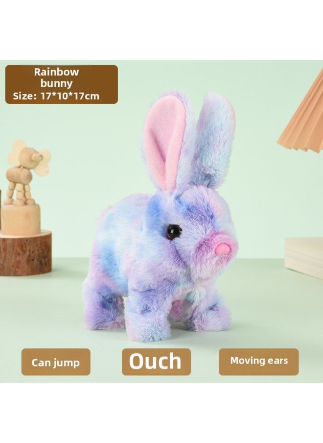 Plush Electric White Rabbit Pet Will Walk Call Mouth Shake Ears Long Plush Rabbit Toy Plush Electric White-Color:Rainbow Rabbit [purple]  - Image 1