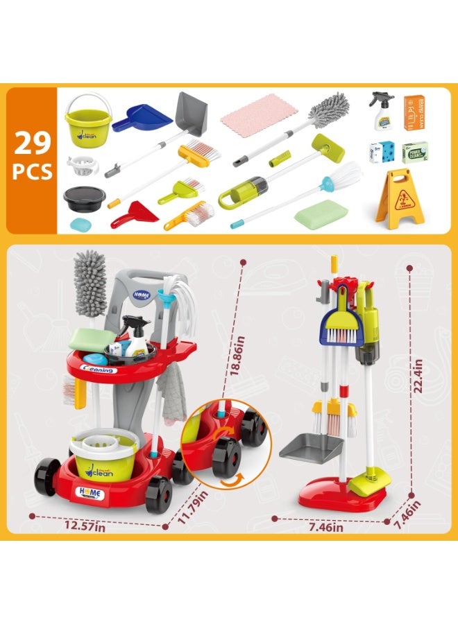 LBMT Kids Cleaning Set,29 PCS Toddlers Pretend Play Housekeeping Supplies Kits with Real Working Vacuum Cleaner, Broom, Spray Bottle, Dust Pan and More Role Play Educational Toys for Toddler Boys Girls (Red) - Image 4