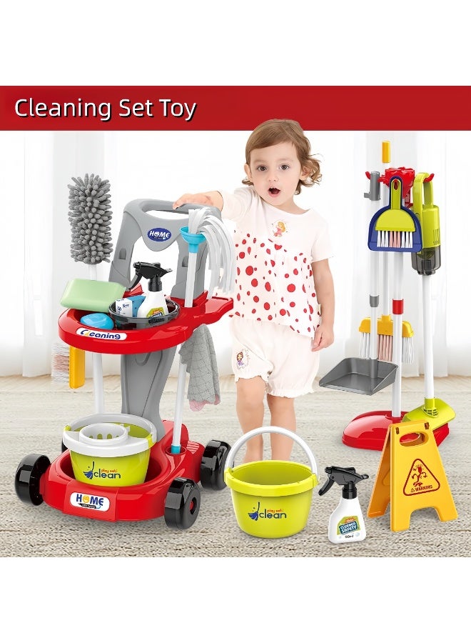 LBMT Kids Cleaning Set,29 PCS Toddlers Pretend Play Housekeeping Supplies Kits with Real Working Vacuum Cleaner, Broom, Spray Bottle, Dust Pan and More Role Play Educational Toys for Toddler Boys Girls (Red) - Image 3