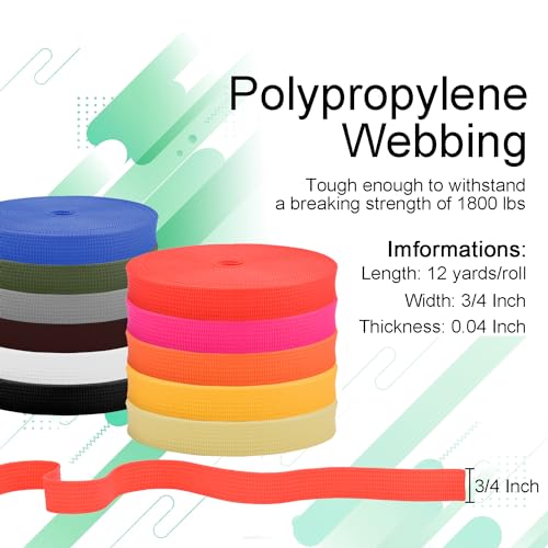 CooBigo Polypropylene Webbing Strap 3/4" Durable Poly Strapping 12 Yards 3/4 inch Wide Webbing Strap for Backbag,Pool Solar Cover,DIY Crafting,Pet Collar,Outdoor Gear - Image 2