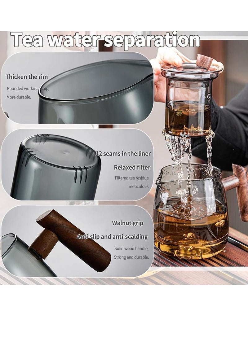 TRASSLE Glass Teapot with Infuser,18.6oz/550ml Glass Tea Kettle With Wooden Handle, Transparent Tea Kettle Infuser, High Borosilicate Glass Teapot, Suitable for Tea, Coffee  - Image 3