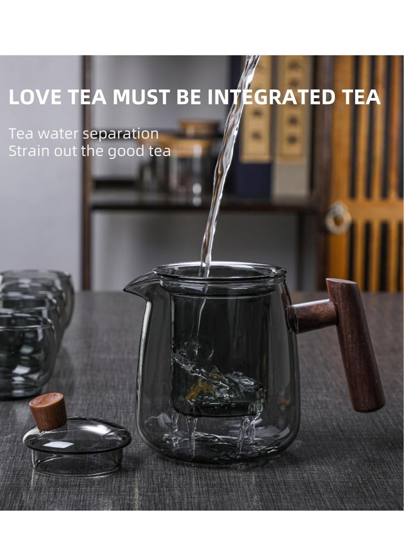 TRASSLE Glass Teapot with Infuser,18.6oz/550ml Glass Tea Kettle With Wooden Handle, Transparent Tea Kettle Infuser, High Borosilicate Glass Teapot, Suitable for Tea, Coffee  - Image 5