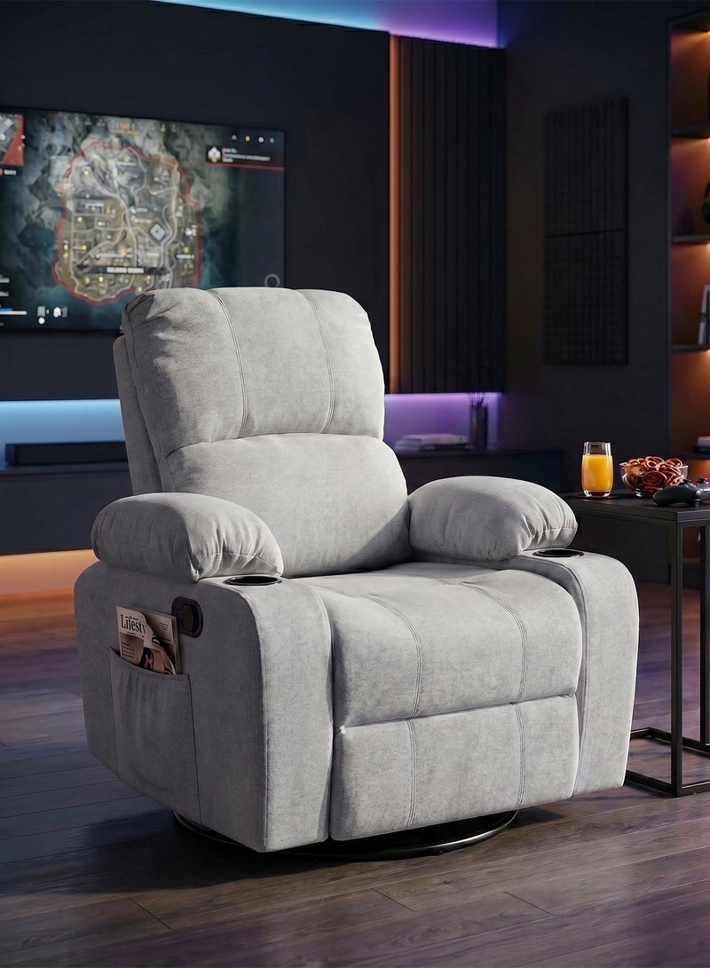 M-Smart Swivel Recliner Chair for Living Room - Lazy Boy Comfortable Rocking Chair with Double Cup Holders and Side Pocket, Back and Neck Support Design for Long Sitting, Reading, Watching TV and Napping, 95x92x93cm - Grey - Image 2