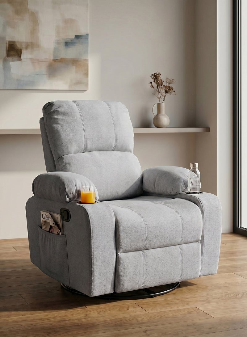 M-Smart Swivel Recliner Chair for Living Room - Lazy Boy Comfortable Rocking Chair with Double Cup Holders and Side Pocket, Back and Neck Support Design for Long Sitting, Reading, Watching TV and Napping, 95x92x93cm - Grey - Image 1