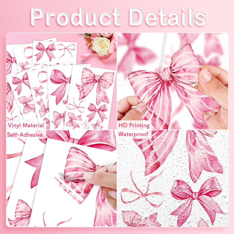 Pedel Pink Bow Wall Stickers, 8Sheets 46Pcs Bow Knot Wall Decals Watercolor Bow Wallpaper Peel and Stick for Nursery Kindergarten Girls Bedroom Coquette Room DÃ©cor - Image 5