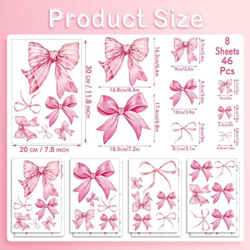 Pedel Pink Bow Wall Stickers, 8Sheets 46Pcs Bow Knot Wall Decals Watercolor Bow Wallpaper Peel and Stick for Nursery Kindergarten Girls Bedroom Coquette Room DÃ©cor - Image 4