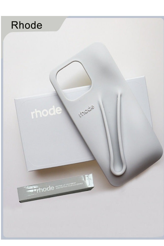 rhode 1 Pc Grey Silicone Phone Case with Stick-on 💄 Holder, Shockproof Protective Cover for iPhone 16 Pro Max, Fashionable and Creative Design, Ideal Gift for Women - Image 1