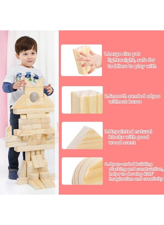 Onshine Large Wooden Blocks for Toddlers 1-3, 64 Pieces Big Wood Building Blocks Set with Wooden Storage Box, Large Toddler Blocks Building and Stacking Toys Construction Set  - Image 2