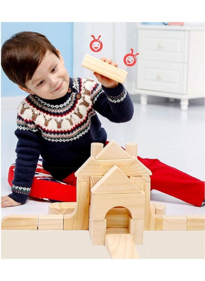 Onshine Large Wooden Blocks for Toddlers 1-3, 64 Pieces Big Wood Building Blocks Set with Wooden Storage Box, Large Toddler Blocks Building and Stacking Toys Construction Set  - Image 3