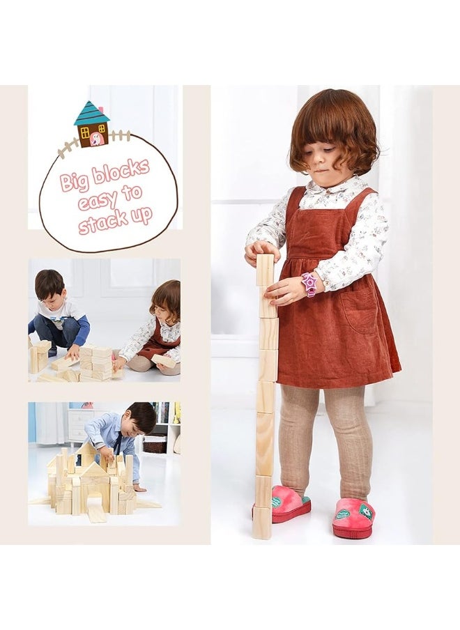 Onshine Large Wooden Blocks for Toddlers 1-3, 64 Pieces Big Wood Building Blocks Set with Wooden Storage Box, Large Toddler Blocks Building and Stacking Toys Construction Set  - Image 5