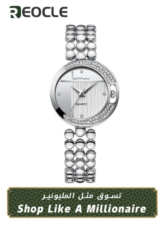 ريوكل ساعة نسائية مرصعة بالألماس مع سوار كوارتز وقرص قمري من الألماس وحزام ساعة من الفولاذ المقاوم للصدأ ومقاومة للماء للاستخدام اليومي - Image 1
