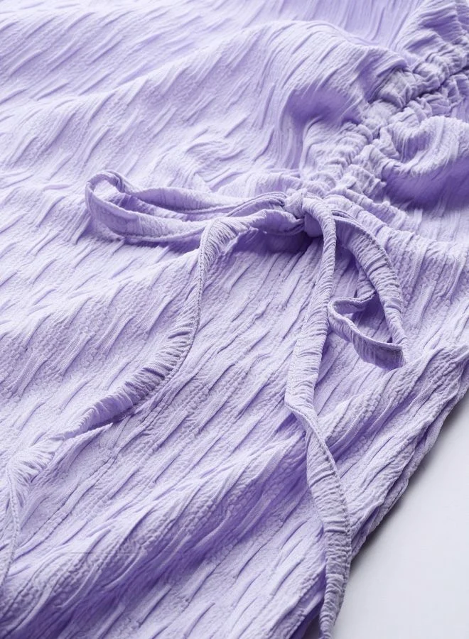 Freehand  Women Relaxed Fit Textured Crew Neck Short Sleeve Ruched Dress for Women | Best Price UAE