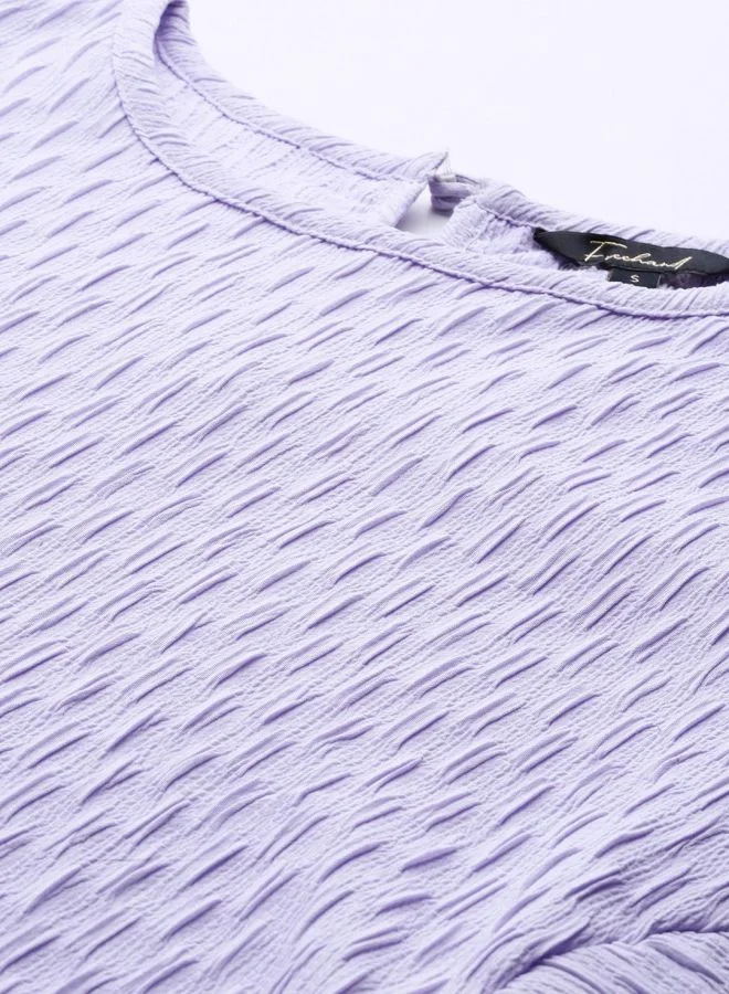 Freehand  Women Relaxed Fit Textured Crew Neck Short Sleeve Ruched Dress for Women | Best Price UAE