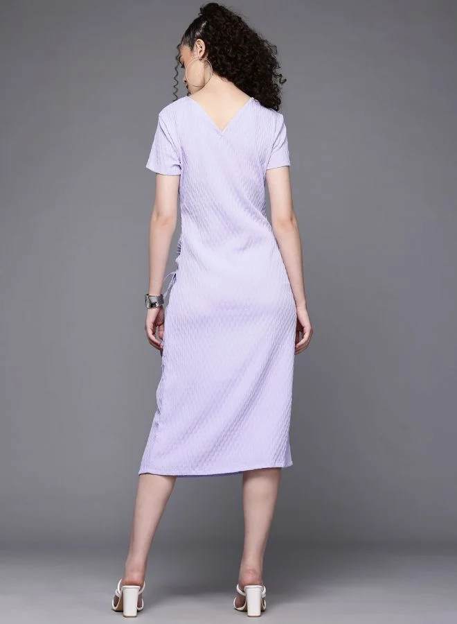 Freehand  Women Relaxed Fit Textured Crew Neck Short Sleeve Ruched Dress for Women | Best Price UAE