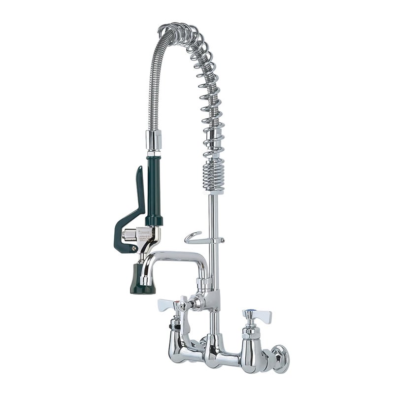 Krowne 18706L Krowne Royal Series Space Saver PreRinse Assembly with addon Faucet Wall Mount 8 Centers Spring Action Flexible gooseneck