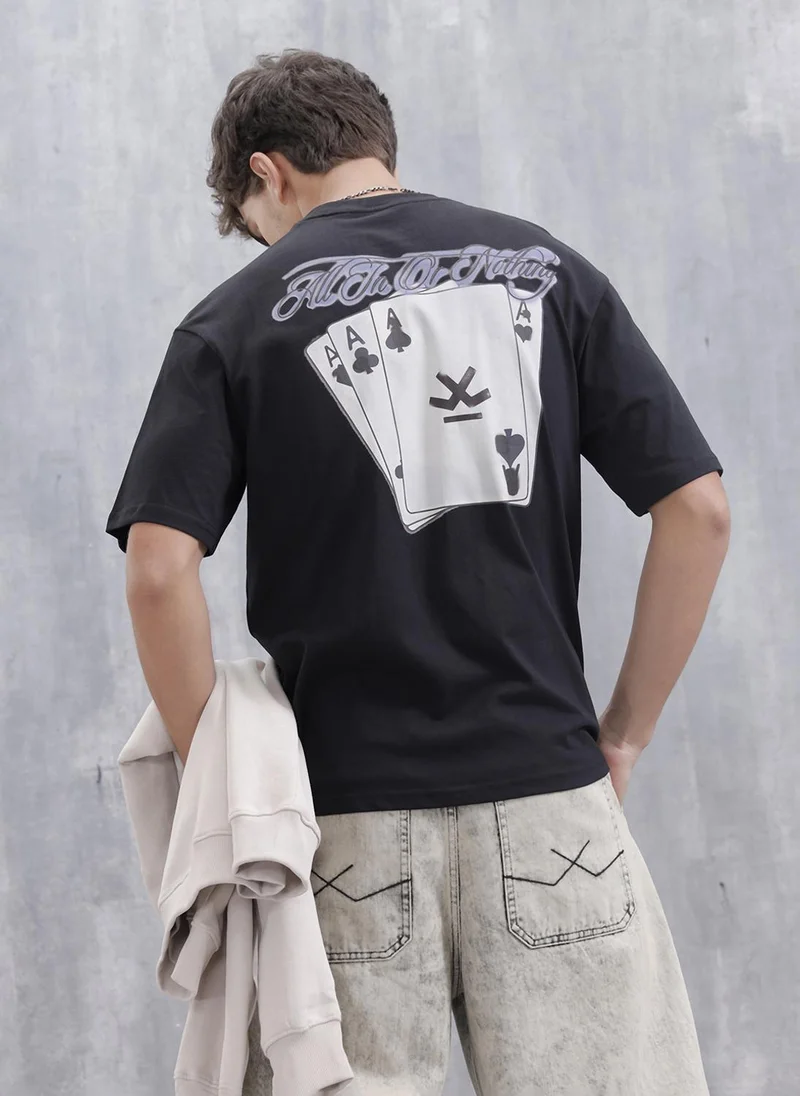 Wrogn Casual Men Oversized Fit Tee With Graphic | Black