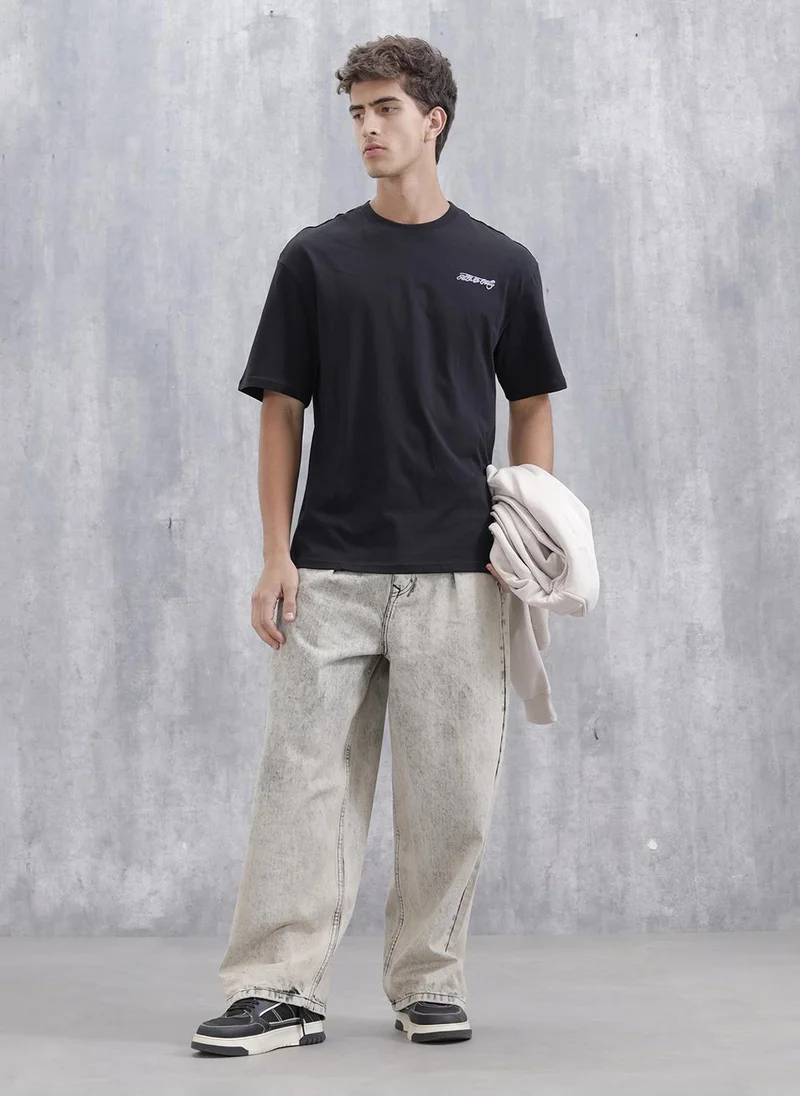 Wrogn Casual Men Oversized Fit Tee With Graphic | Black