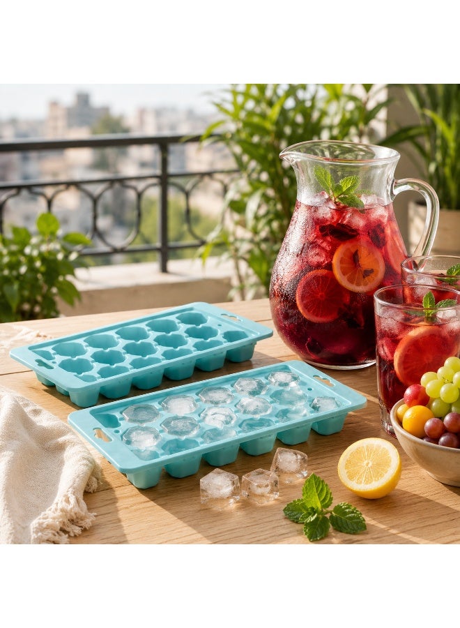 Titiz Plastik تيتيز طقم قوالب ثلج توين فريزر 2 قطعة 34 مكعب بلاستيك آمن للأغذية وخالٍ من بي بي إيه قابل لإعادة الاستخدام للماء والعصائر (تركواز) - Image 3