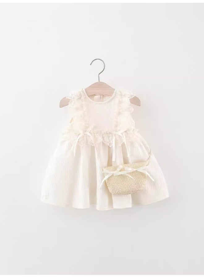 فستان بنقشة دانتيل أبيض عاجي