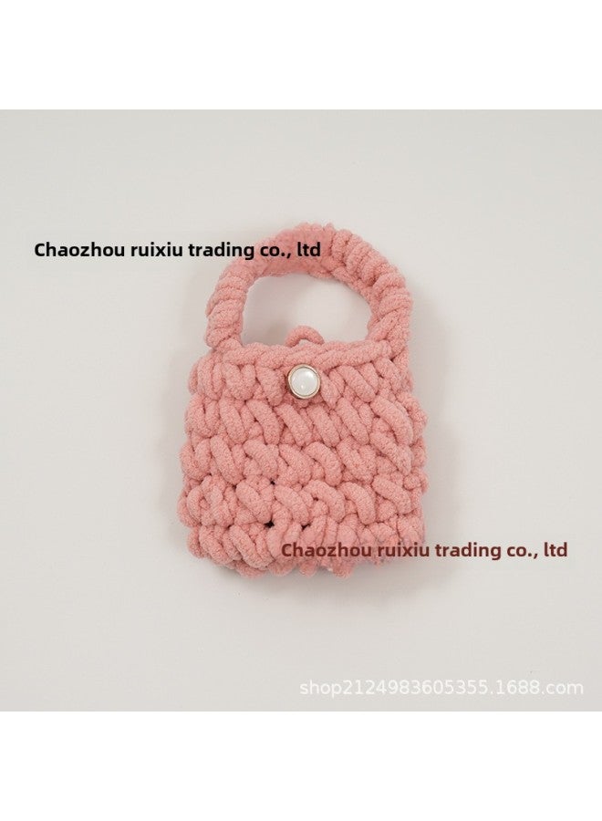 Pink Cute Cyber Red Bear Lion Wake Flower Plush Hand-woven Drop-resistant Headphone Bag Bluetooth Headphone Protective Cover Finished Product-Color:Light Board Tender Pink  - Image 1