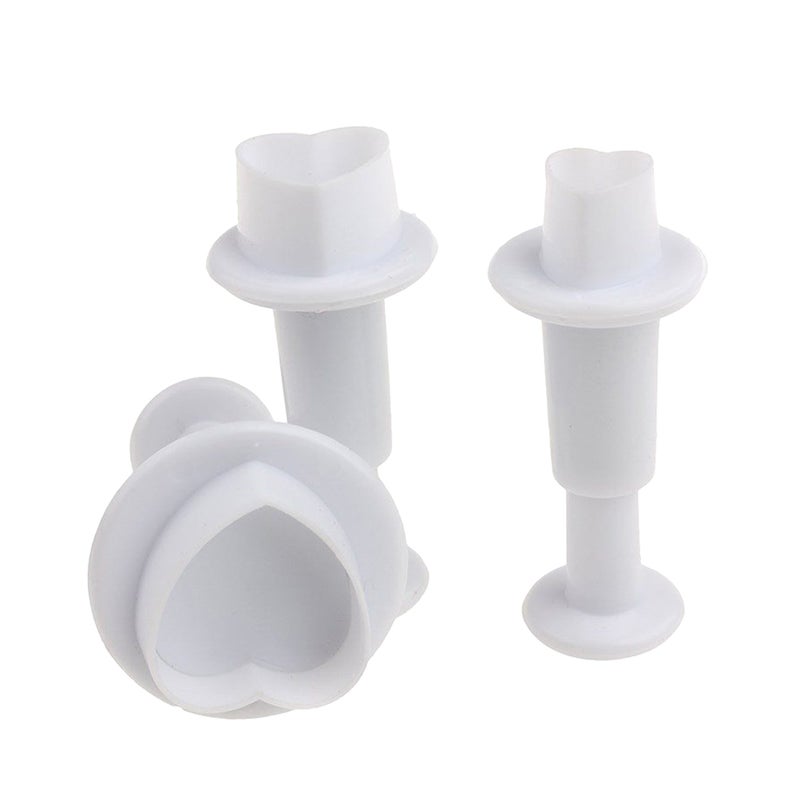 3 Pcs Heart Shaped Fondant Cake Plastic Plunger Embossed Molds DIY Cake Baking Utensils Decoration Tools Bakeware for Cupcake Cookie Chocolate (White) - Image 1
