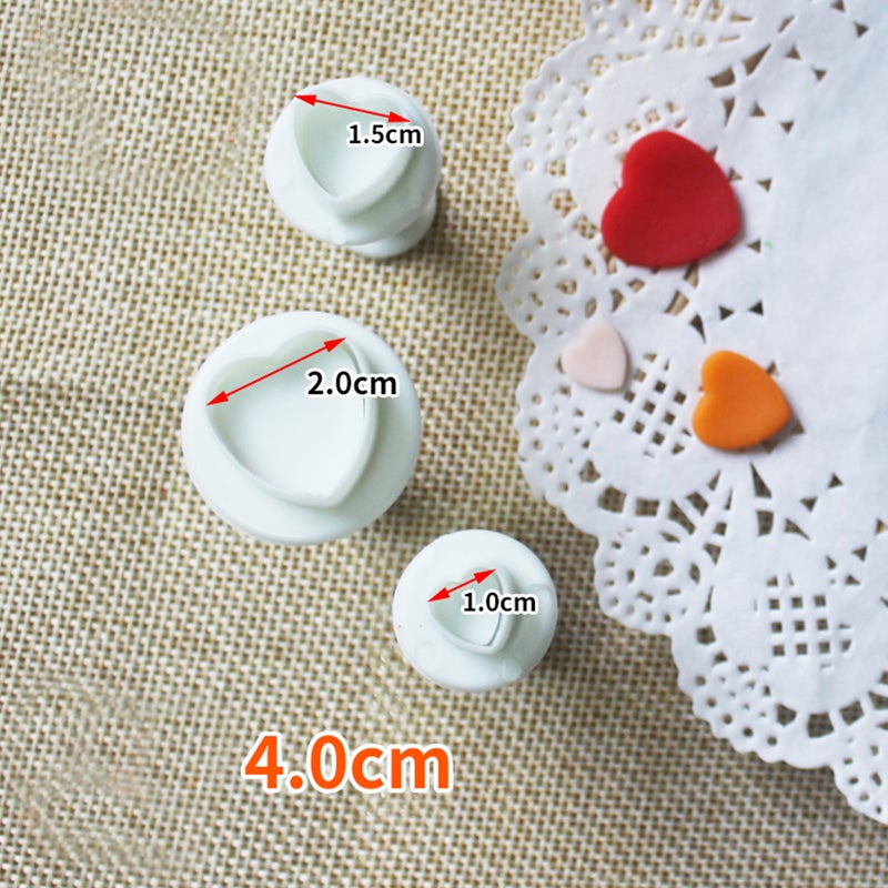 3 Pcs Heart Shaped Fondant Cake Plastic Plunger Embossed Molds DIY Cake Baking Utensils Decoration Tools Bakeware for Cupcake Cookie Chocolate (White) - Image 2