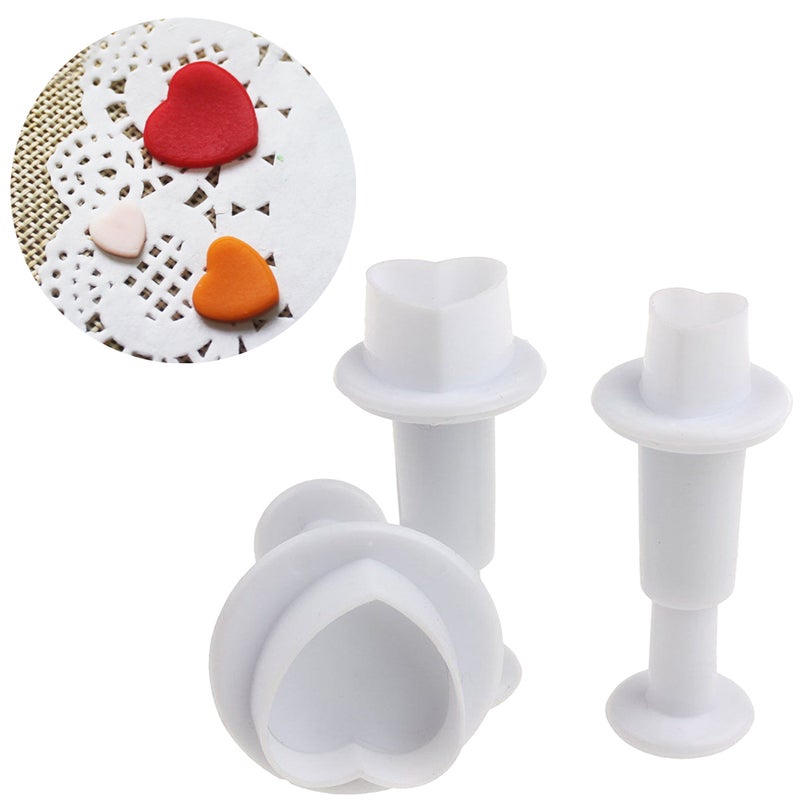 3 Pcs Heart Shaped Fondant Cake Plastic Plunger Embossed Molds DIY Cake Baking Utensils Decoration Tools Bakeware for Cupcake Cookie Chocolate (White) - Image 5