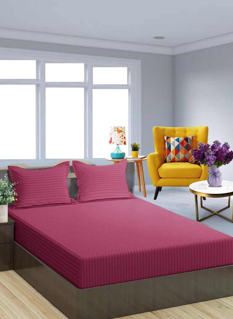 Blueberry Maroon Striped Bed Sheet Sets Cotton 3 Piece Set Deep Pocket 150x200+20cm - Image 1