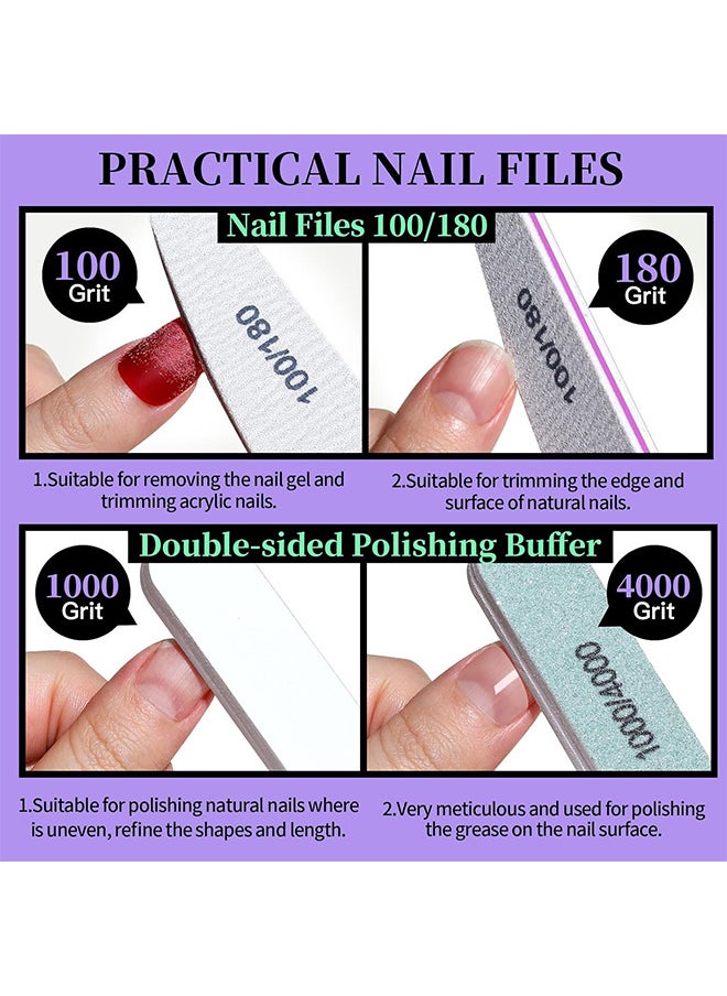 Depend - 12 PCS Nail Files And Buffer Block Set, Cuticle Nippers with 100/180 Emery Boards Nail Buffer Kit, Pusher Toenail Lifter Peeler Scraper Nail Brush, For Manicure And Pedicure Tools (Purple) - Image 1