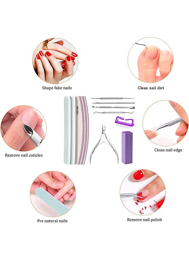 Depend - 12 PCS Nail Files And Buffer Block Set, Cuticle Nippers with 100/180 Emery Boards Nail Buffer Kit, Pusher Toenail Lifter Peeler Scraper Nail Brush, For Manicure And Pedicure Tools (Purple) - Image 1