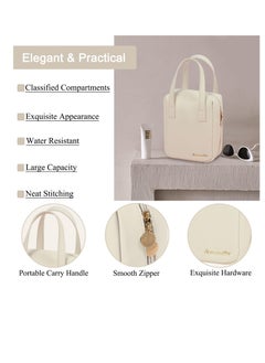 Y&D Travel Makeup Bag Portable Cosmetic with Compartments for Women PU Leather Waterproof Small Handle Stylish and Exquisite Design Ample Capacity Easy to Clean Beige  - Image 3