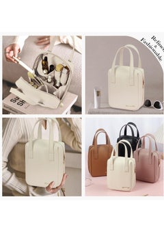 Y&D Travel Makeup Bag Portable Cosmetic with Compartments for Women PU Leather Waterproof Small Handle Stylish and Exquisite Design Ample Capacity Easy to Clean Beige  - Image 5