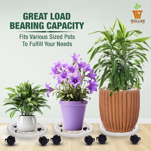 Sharpex Pack of 1 Metal Caddy Iron Dolly on Round Rack Rustproof Sturdy Potted Indoor Outdoor Plant Stand/Trolley With Locking Wheels for Balcony, Living Room, Home and Garden (White) - Image 5