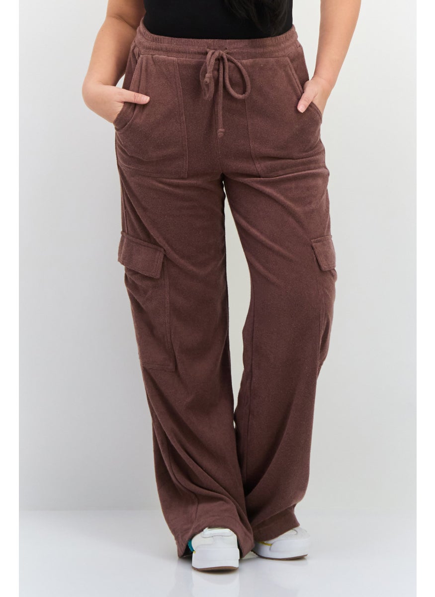 NIA Women Regular Fit Plain Cargo Pants, Brown  - Image 1