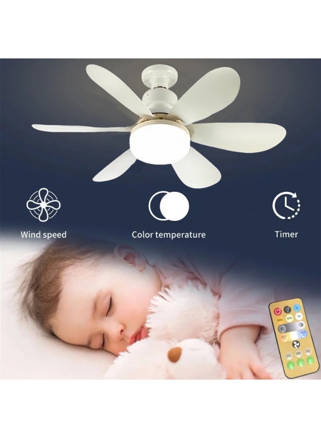 فورثكان مروحة سقف مزودة بإضاءة LED وجهاز تحكم عن بعد، قاعدة E27، مروحة هادئة بـ 6 شفرات مع شفرات ABS متينة، إضاءة مروحة قابلة للتعتيم بثلاثة ألوان للتركيب في الأسطح للغرف النوم والمطابخ والغرف الصغيرة - Image 2